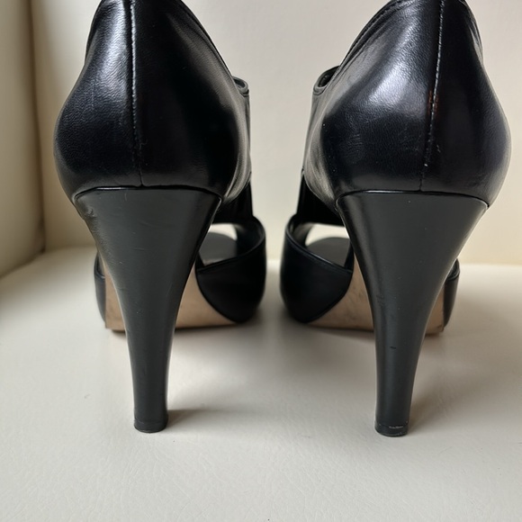 Nine West Black Leather Lace Up Peep Tow Platform Cut Out Shoes - Picture 6 of 8